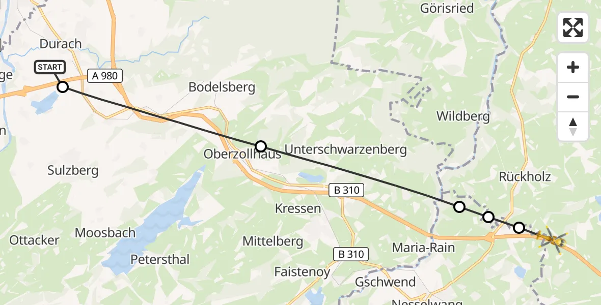 Flugroute Rettungshubschrauber Kempten-Durach Flugplatz - Seeg, 04 August 2026, 06:44