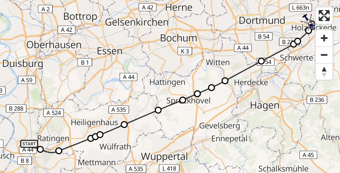 Flugroute Polizeihubschrauber Düsseldorf Flughafen - Dortmund Flughafen, 04 August 2026, 06:53