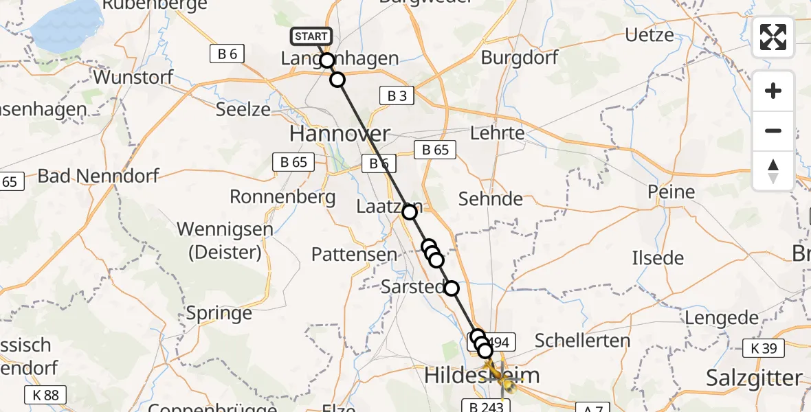 Flugroute Rettungshubschrauber Flughafen Hannover - Hildesheim, 04 August 2026, 07:14