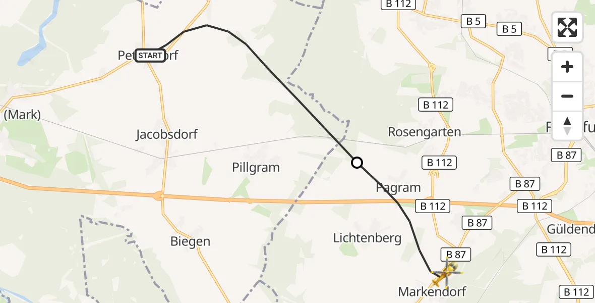 Flugroute Rettungshubschrauber Jacobsdorf - Frankfurt (Oder), 04 August 2026, 07:16