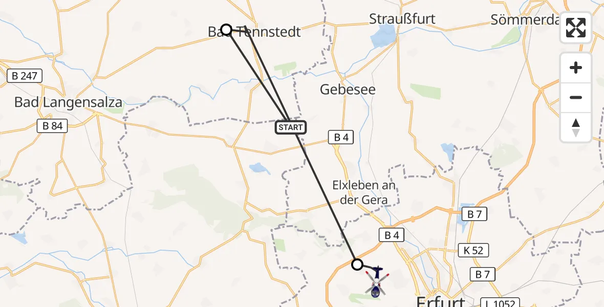 Flugroute Polizeihubschrauber Dachwig - Erfurt-Weimar Flughafen, 04 August 2026, 07:23