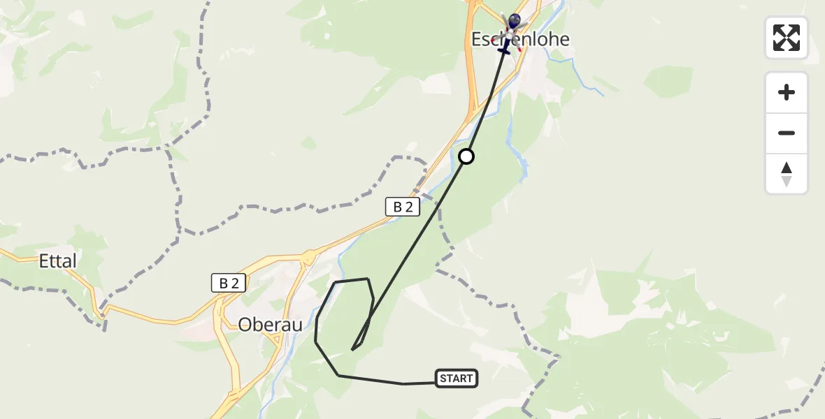 Flugroute Polizeihubschrauber Oberau - Eschenlohe, 04 August 2026, 07:24
