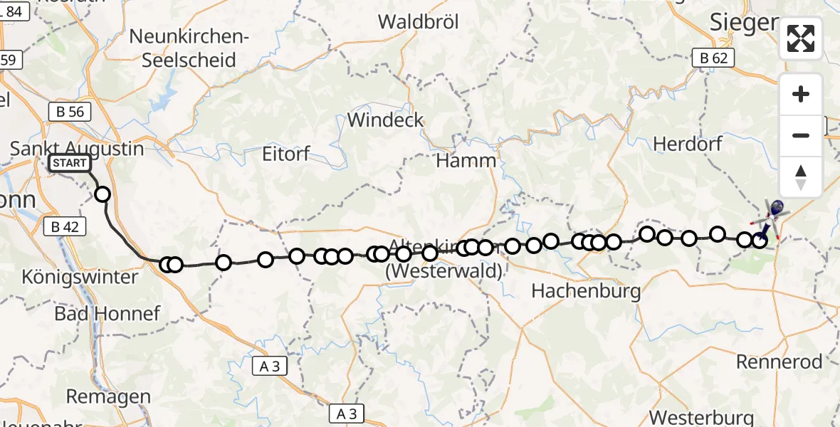 Flugroute Polizeihubschrauber Sankt Augustin - Burbach, 04 August 2026, 07:31