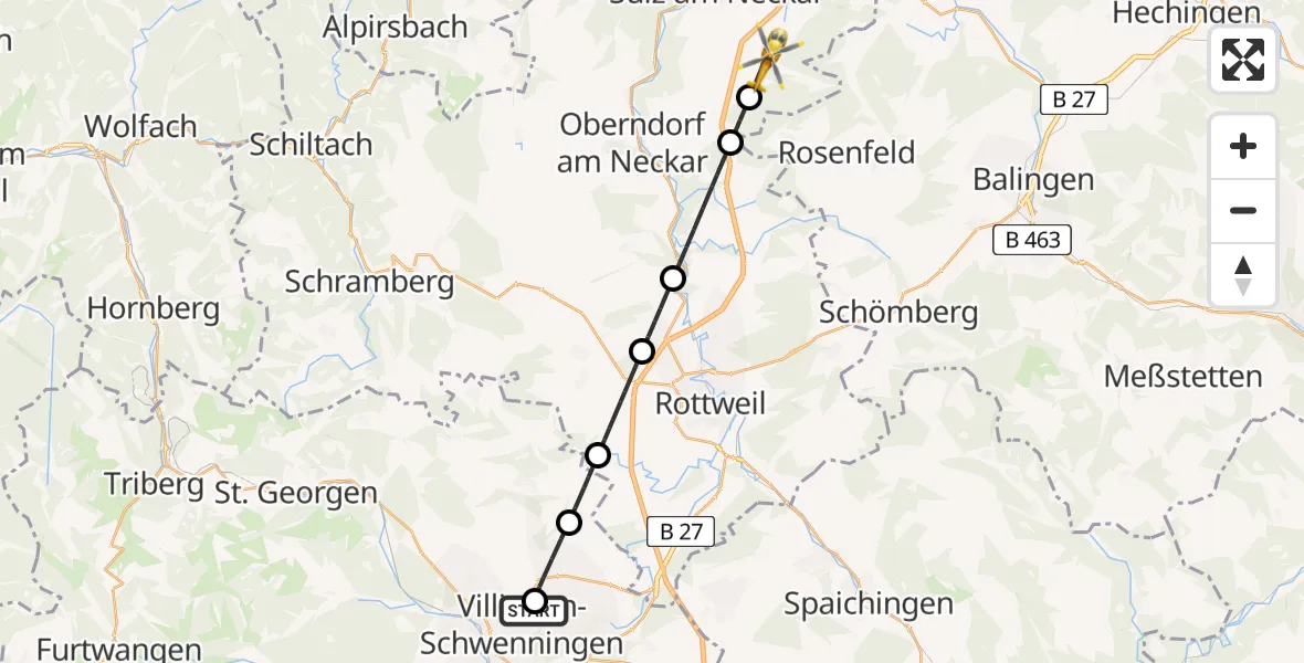 Flugroute Ambulanzhubschrauber DRF Air Rescue Station Villingen-Schwenningen Hubschrauberlandeplatz (Christoph 11) - Vöhringen, 04 August 2026, 07:33