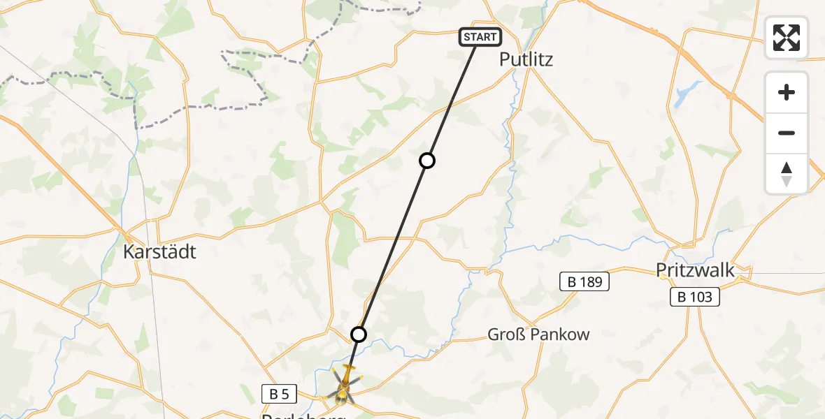 Flugroute Rettungshubschrauber Putlitz - Perleberg, 04 August 2026, 07:39