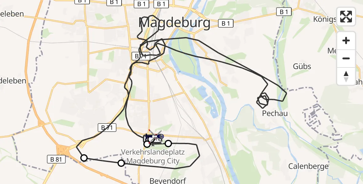 Flugroute Polizeihubschrauber Magdeburg City Flugplatz - Magdeburg, 04 August 2026, 07:46