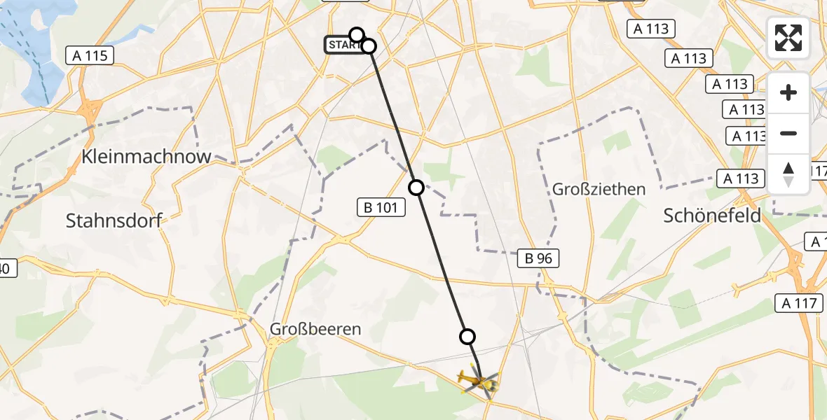 Flugroute Rettungshubschrauber Charité Clinic Benjamin Franklin Campus - Blankenfelde-Mahlow, 04 August 2026, 07:59