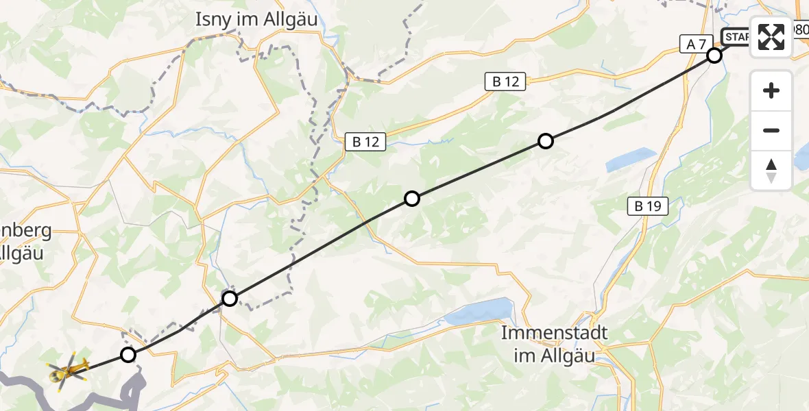 Flugroute Rettungshubschrauber Sulzberg - Oberreute, 04 August 2026, 08:00