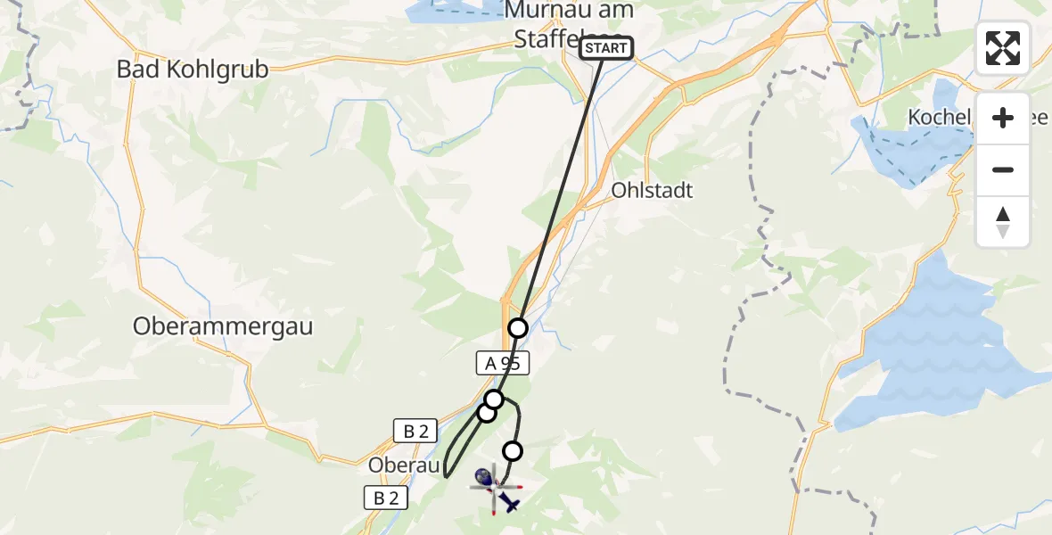 Flugroute Polizeihubschrauber Murnau Accident Hospital - Oberau, 04 August 2026, 08:03
