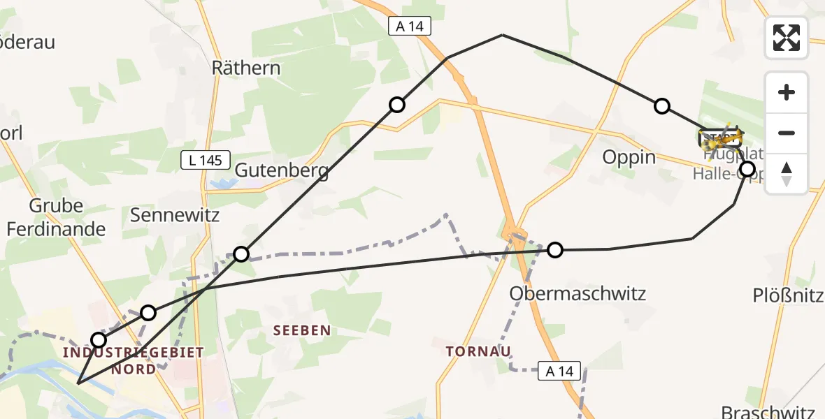 Flugroute Rettungshubschrauber Halle-Oppin Flugplatz - Halle-Oppin Flugplatz, 04 August 2026, 08:05