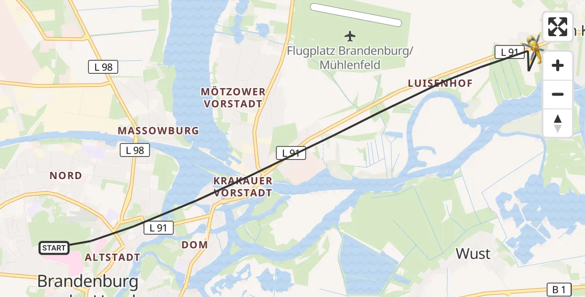 Flugroute Rettungshubschrauber Brandenburg an der Havel - Brandenburg an der Havel, 04 August 2026, 08:08