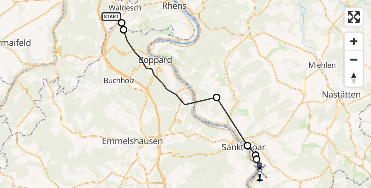 Flugroute Polizeihubschrauber Dieblich - Sankt Goarshausen, 04 August 2026, 08:11