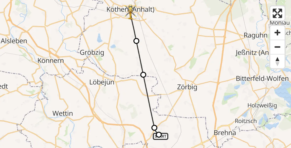Flugroute Rettungshubschrauber Halle-Oppin Flugplatz - Köthen (Anhalt), 04 August 2026, 08:17