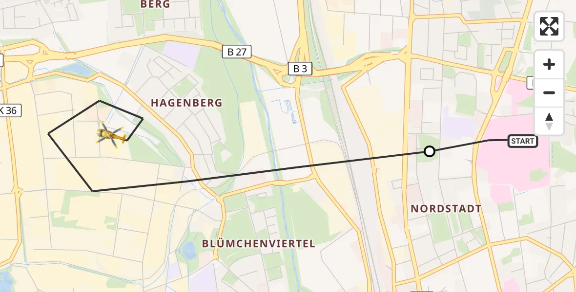 Flugroute Rettungshubschrauber Göttingen University Clinic Hubschrauberlandeplatz - Göttingen, 04 August 2026, 08:19