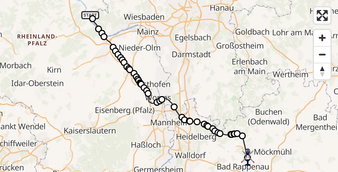 Flugroute Polizeihubschrauber Kaub - Gundelsheim, 04 August 2026, 08:20