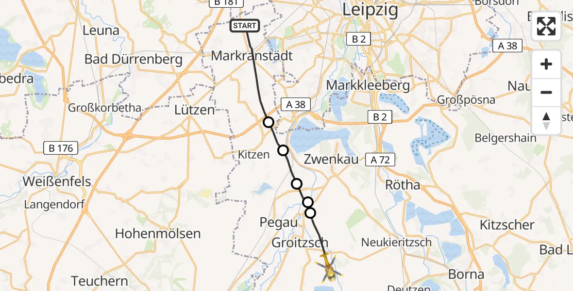 Flugroute Rettungshubschrauber Markranstädt - Groitzsch, 04 August 2026, 08:20