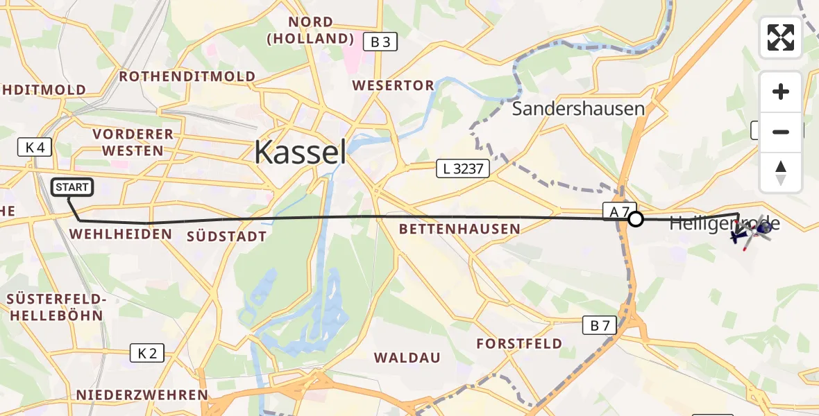 Flugroute Polizeihubschrauber Kassel - Niestetal, 04 August 2026, 08:22