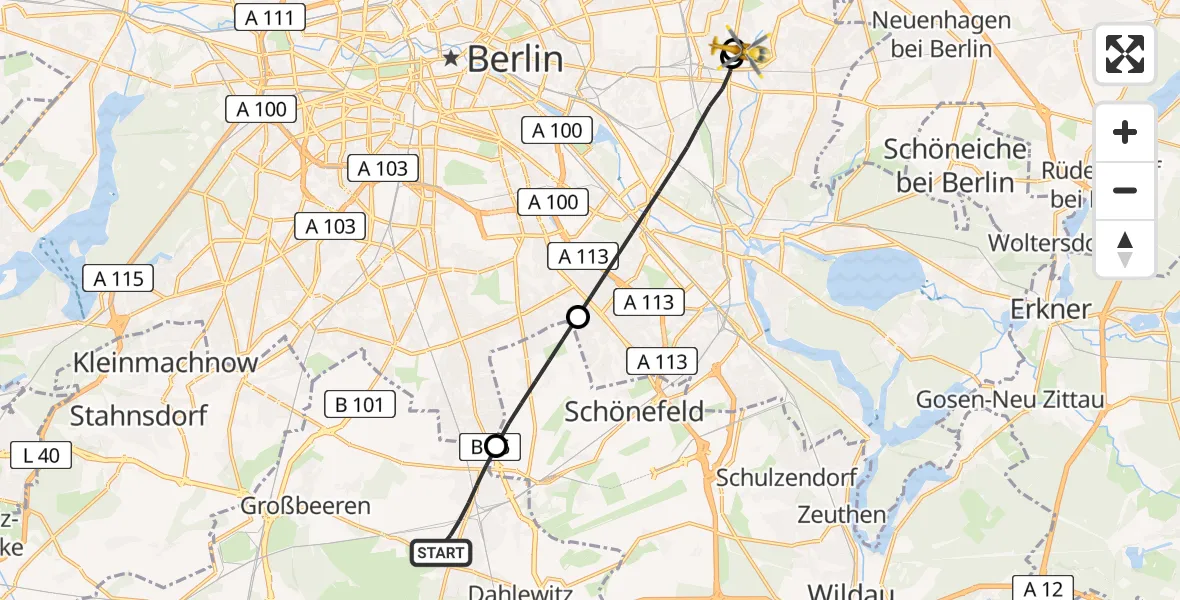 Flugroute Rettungshubschrauber Blankenfelde-Mahlow - Berlin Emergency Hospital, 04 August 2026, 08:26