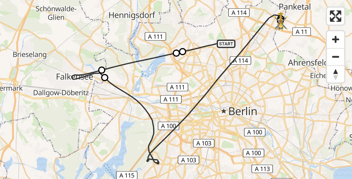 Flugroute Rettungshubschrauber Berlin - Helios Clinic Berlin-Buch, 04 August 2026, 08:28