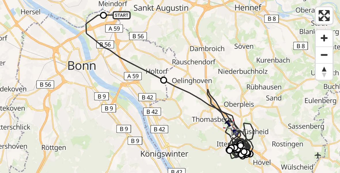 Flugroute Polizeihubschrauber Sankt Augustin - Königswinter, 04 August 2026, 08:37
