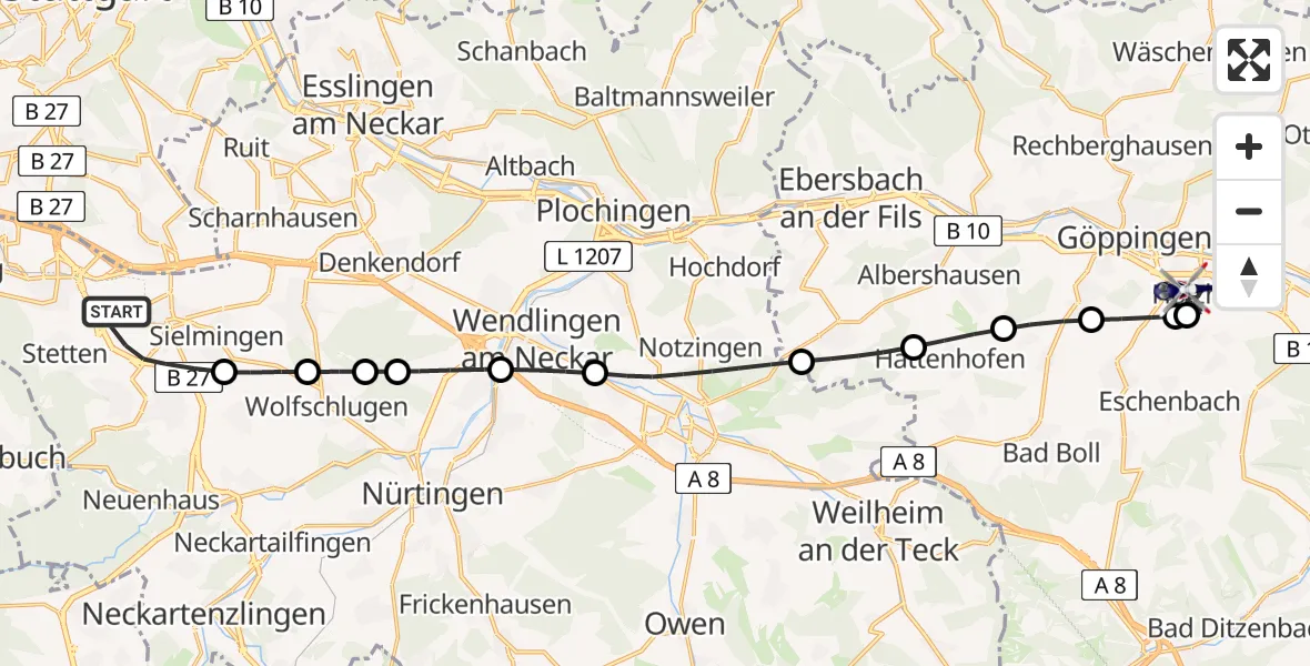 Flugroute Polizeihubschrauber Flughafen Stuttgart - Göppingen, 04 August 2026, 08:37