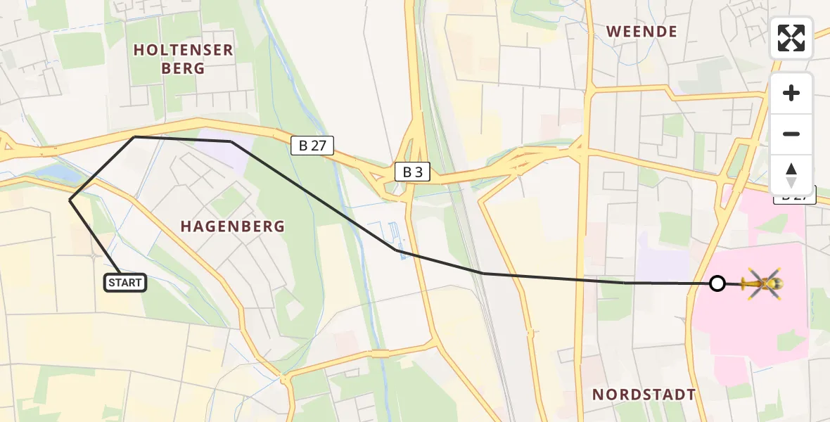 Flugroute Rettungshubschrauber Göttingen - Göttingen University Clinic Hubschrauberlandeplatz, 04 August 2026, 08:44