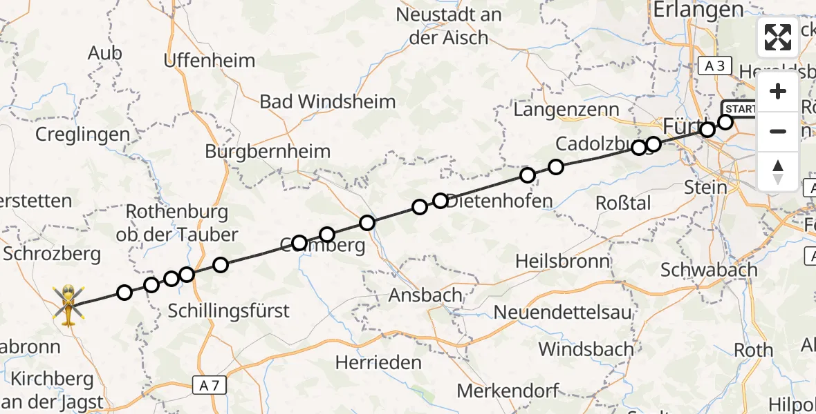 Flugroute Ambulanzhubschrauber Flughafen Nuremberg - Blaufelden, 04 August 2026, 08:47