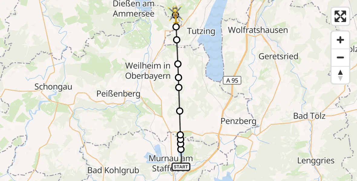 Flugroute Rettungshubschrauber Murnau a.Staffelsee - Andechs, 04 August 2026, 08:48