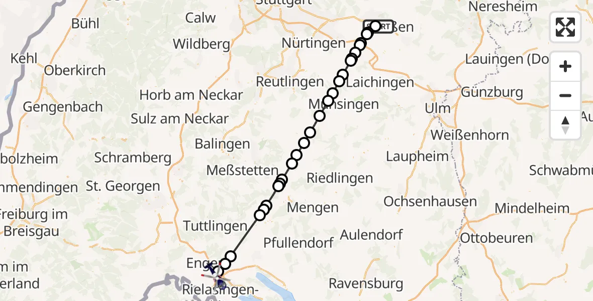 Flugroute Polizeihubschrauber Göppingen - Mühlhausen-Ehingen, 04 August 2026, 08:50