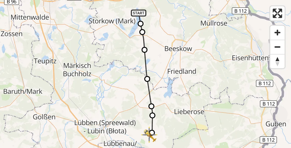Flugroute Rettungshubschrauber Bad Saarow - Straupitz (Spreewald), 04 August 2026, 08:51