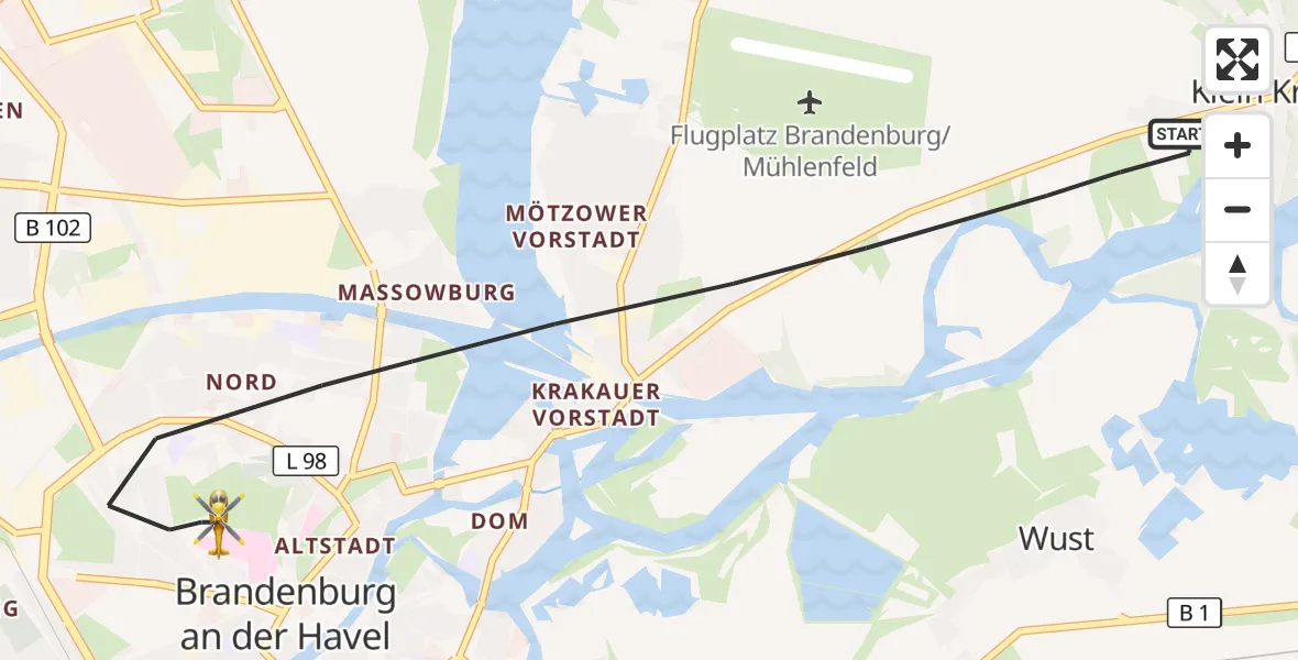 Flugroute Rettungshubschrauber Brandenburg an der Havel - Brandenburg an der Havel, 04 August 2026, 08:51