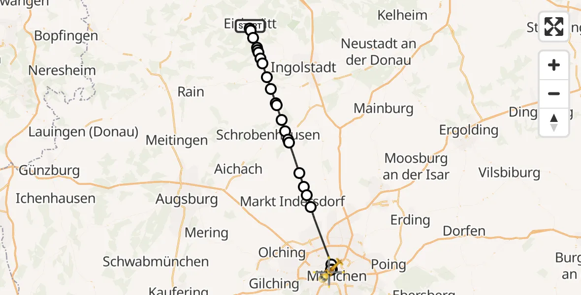 Flugroute Rettungshubschrauber Eichstätt - Deutsches Herzzentrum München, 04 August 2026, 09:00
