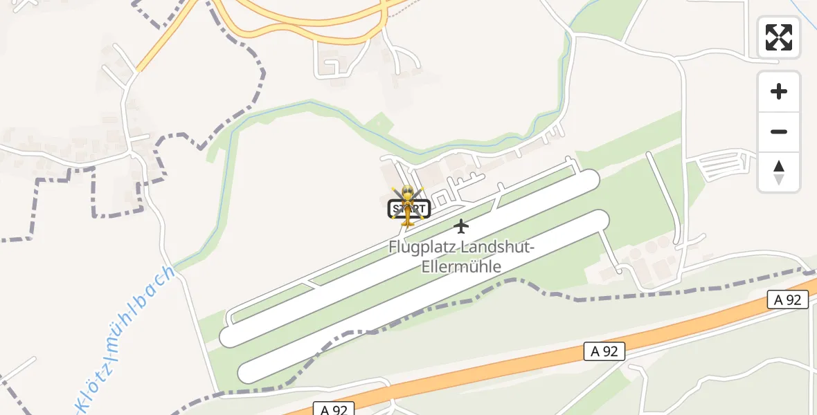 Flugroute Rettungshubschrauber Landshut Flugplatz - Landshut Flugplatz, 04 August 2026, 09:01