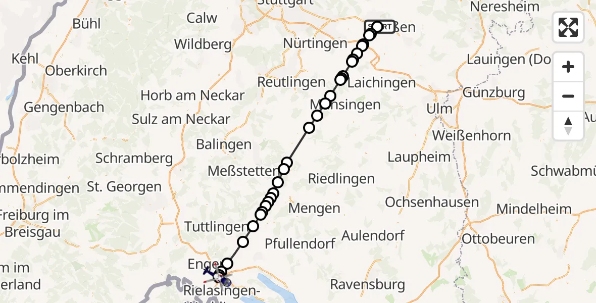 Flugroute Polizeihubschrauber Göppingen - Mühlhausen-Ehingen, 04 August 2026, 09:03