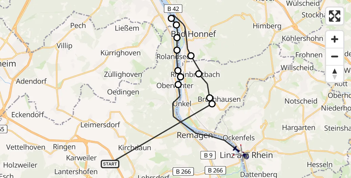 Flugroute Polizeihubschrauber Grafschaft - Linz am Rhein, 04 August 2026, 09:08