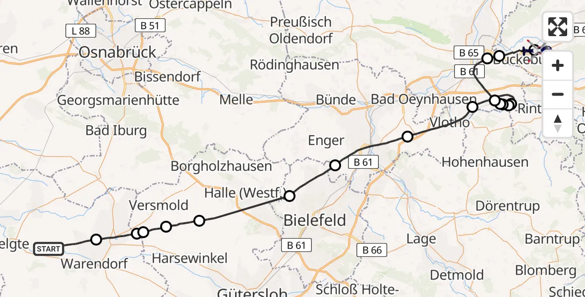 Flugroute Polizeihubschrauber Warendorf - Bückeburg Militärflugplatz, 04 August 2026, 09:09
