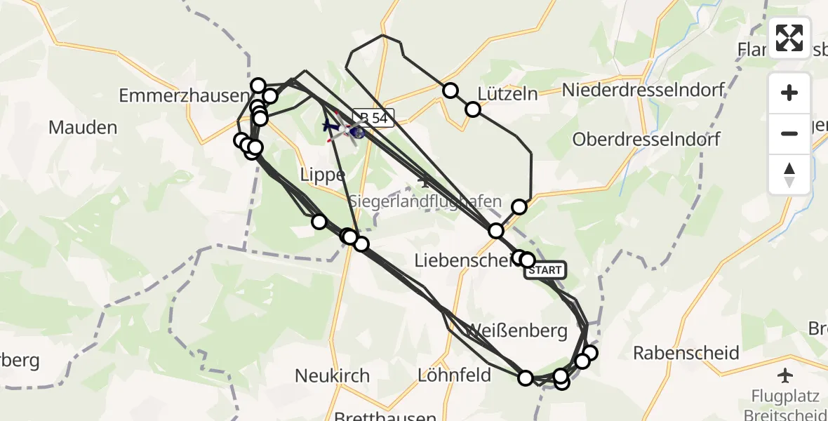 Flugroute Polizeihubschrauber Liebenscheid - Burbach, 04 August 2026, 09:10
