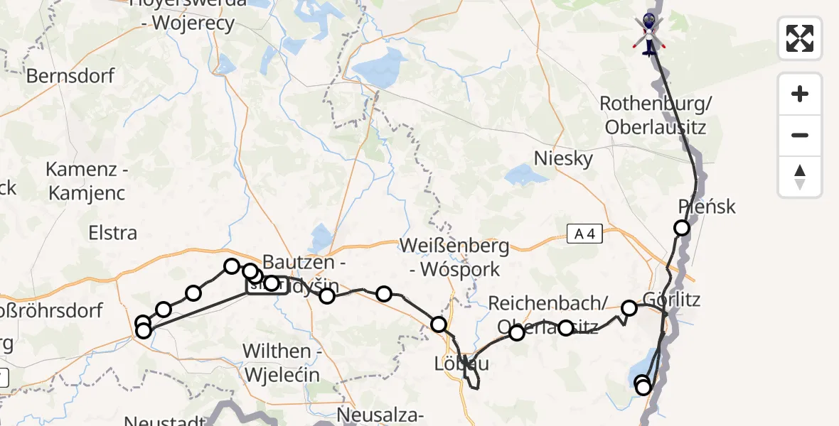 Flugroute Polizeihubschrauber Bautzen - Rothenburg/O.L., 04 August 2026, 09:13