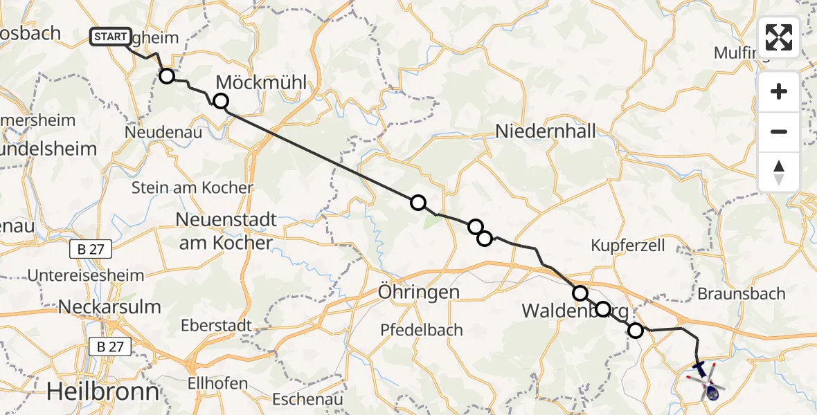 Flugroute Polizeihubschrauber Billigheim - Schwäbisch Hall, 04 August 2026, 09:14