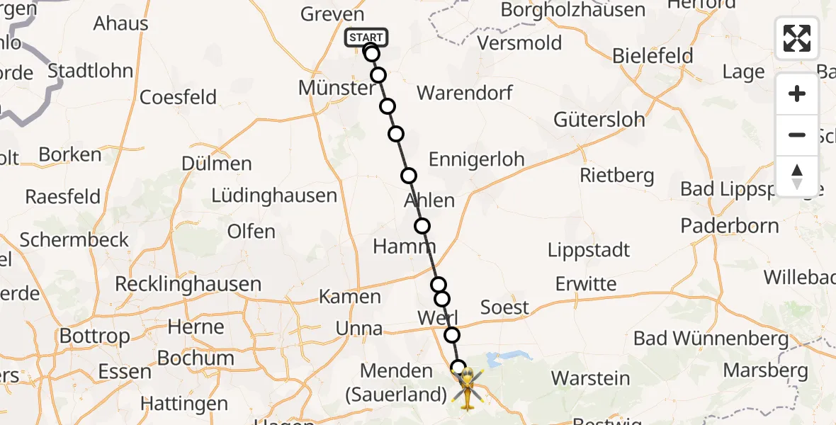 Flugroute Ambulanzhubschrauber Greven - Arnsberg, 04 August 2026, 09:22