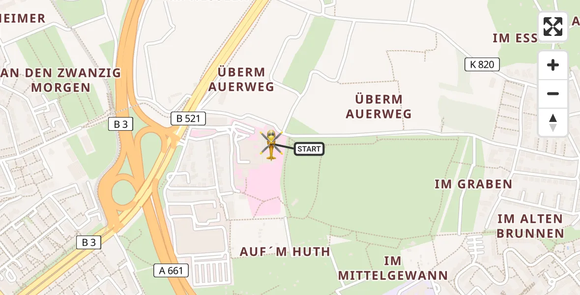 Flugroute Rettungshubschrauber Frankfurt am Main Accident Hospital Roof Helipad (CHX2) - Frankfurt am Main Accident Hospital Roof Helipad (CHX2), 04 August 2026, 09:28