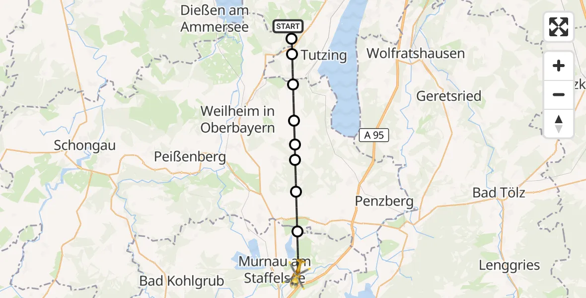Flugroute Rettungshubschrauber Andechs - Riegsee, 04 August 2026, 09:30