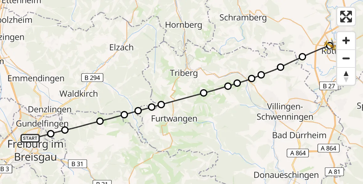 Flugroute Ambulanzhubschrauber Freiburg im Breisgau - Rottweil, 04 August 2026, 09:37