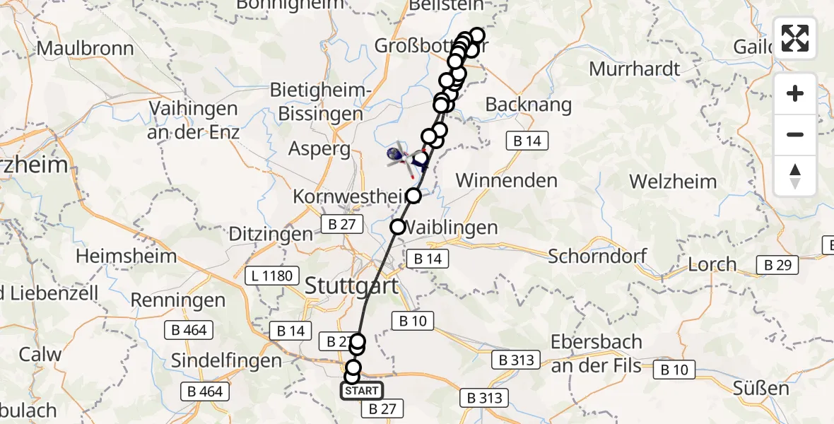 Flugroute Polizeihubschrauber Flughafen Stuttgart - Remseck am Neckar, 04 August 2026, 09:39