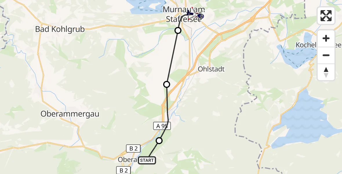 Flugroute Polizeihubschrauber Oberau - Murnau a.Staffelsee, 04 August 2026, 09:39