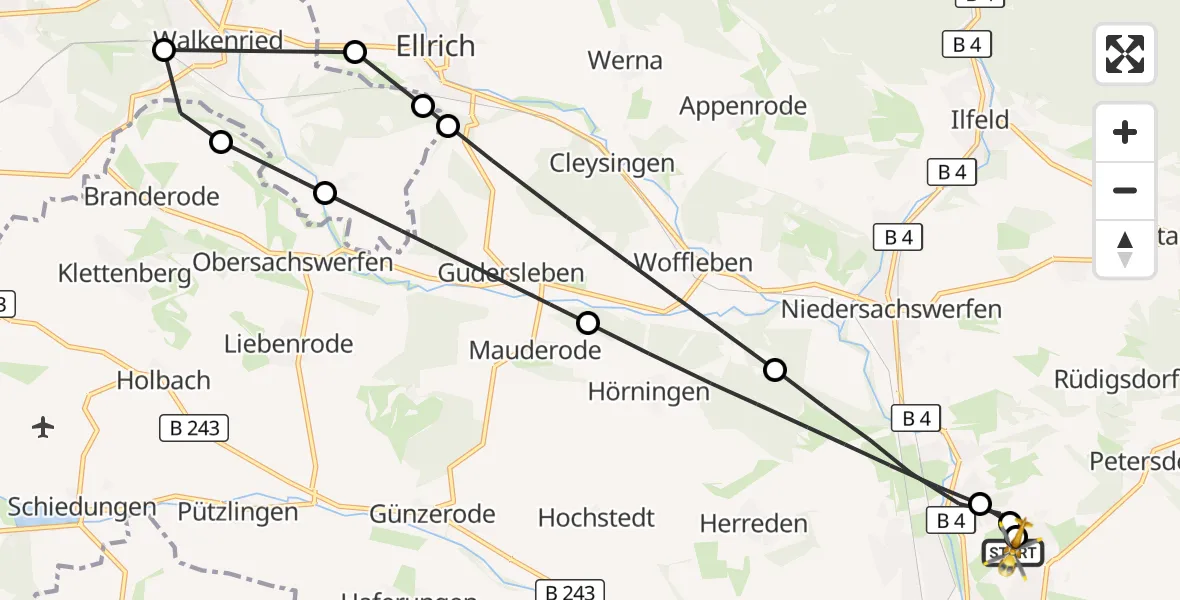Flugroute Rettungshubschrauber Südharz Hospital Nordhausen - Südharz Hospital Nordhausen, 04 August 2026, 09:41