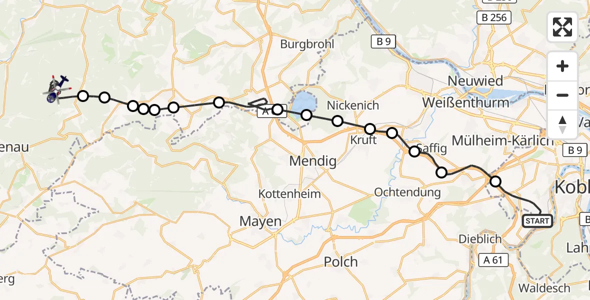 Flugroute Polizeihubschrauber Koblenz - Kaltenborn, 04 August 2026, 09:49