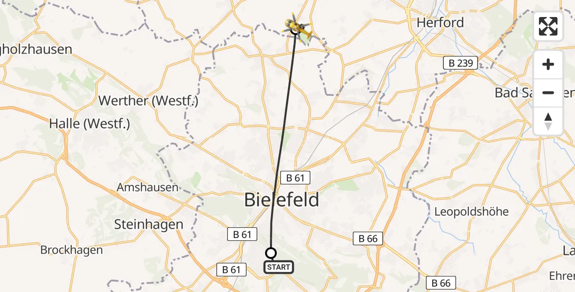 Flugroute Rettungshubschrauber Luftrettungszentrum Bielefeld - Enger, 04 August 2026, 09:55