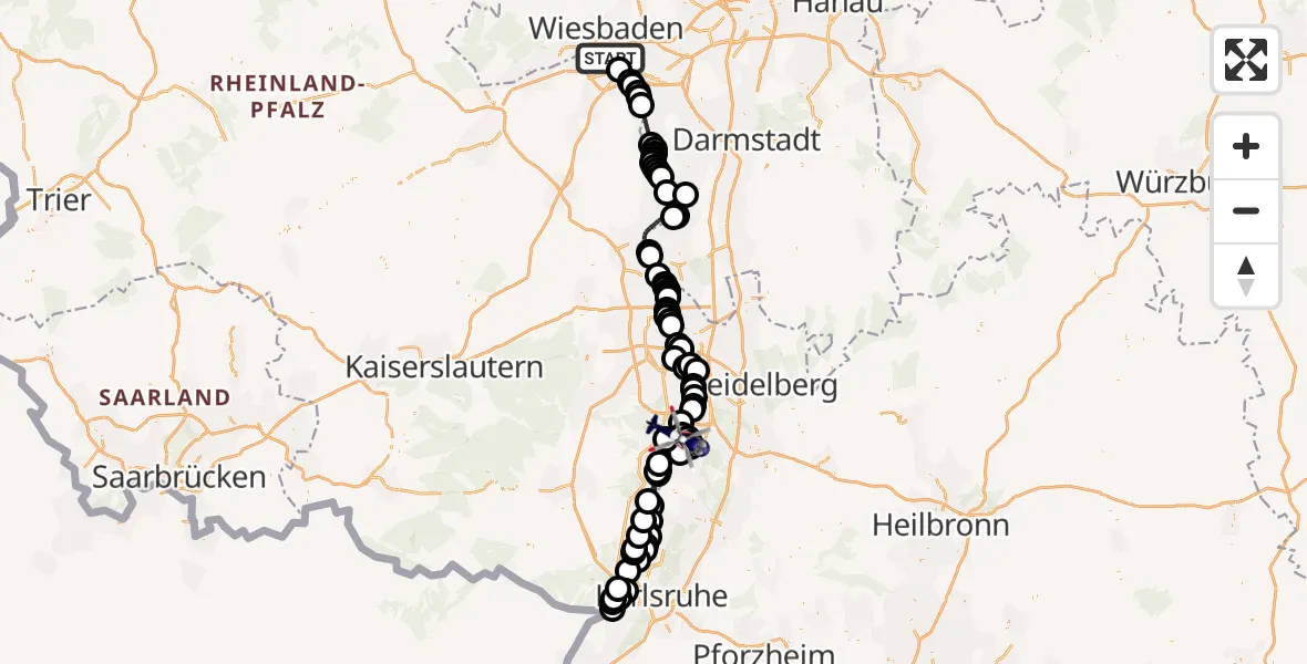 Flugroute Polizeihubschrauber Wiesbaden - Speyer, 04 August 2026, 09:58