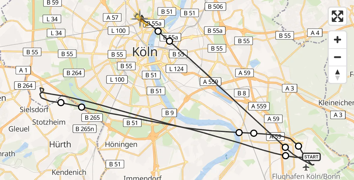Flugroute Ambulanzhubschrauber Köln Bonn Flughafen - Köln, 04 August 2026, 10:09